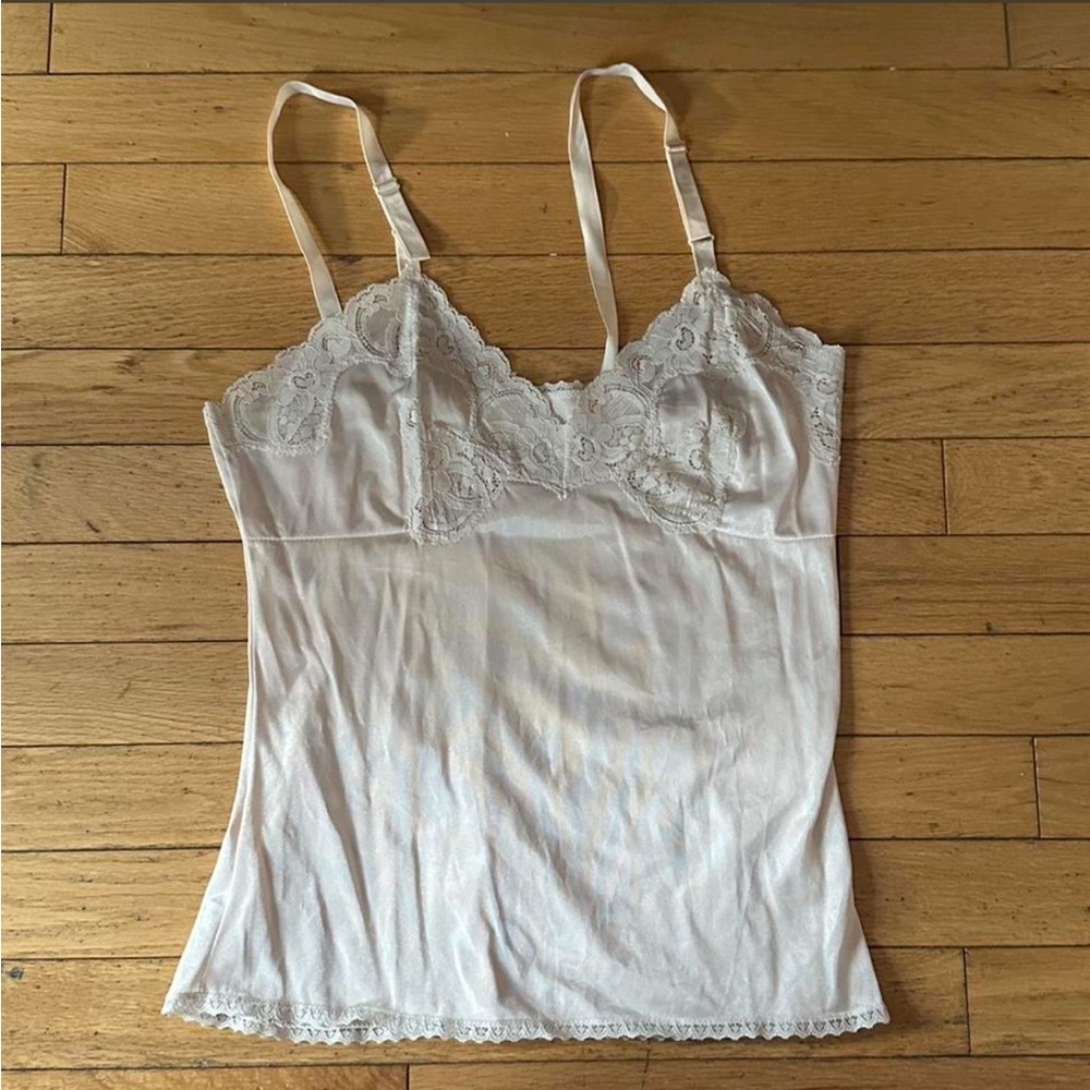 White Lace Trim Silk Slip Cami